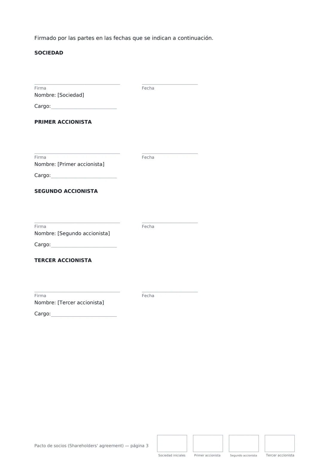 Pacto de socios (Shareholders' agreement): página 3 de 3