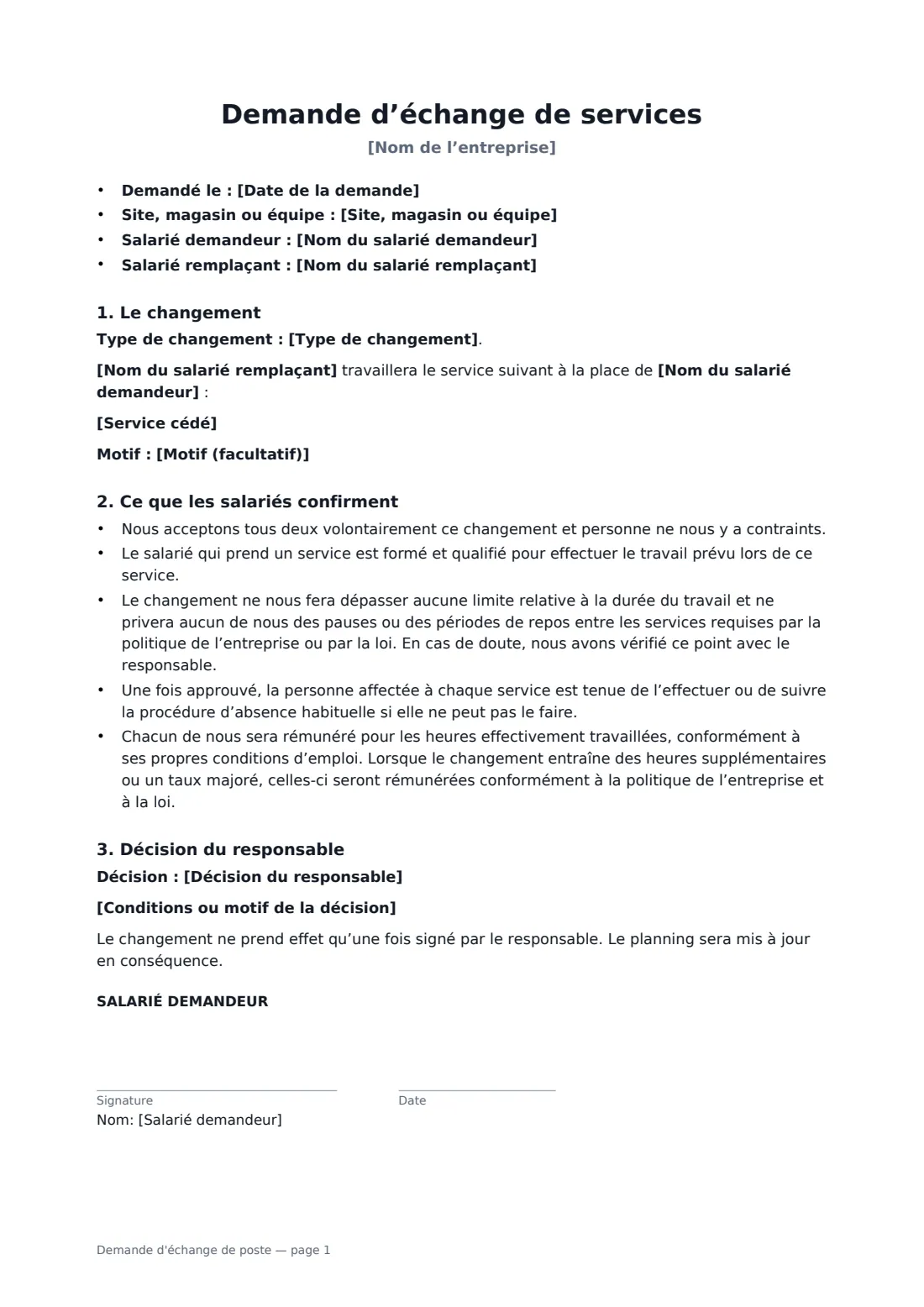 Demande d'échange de poste — page 1 sur 2