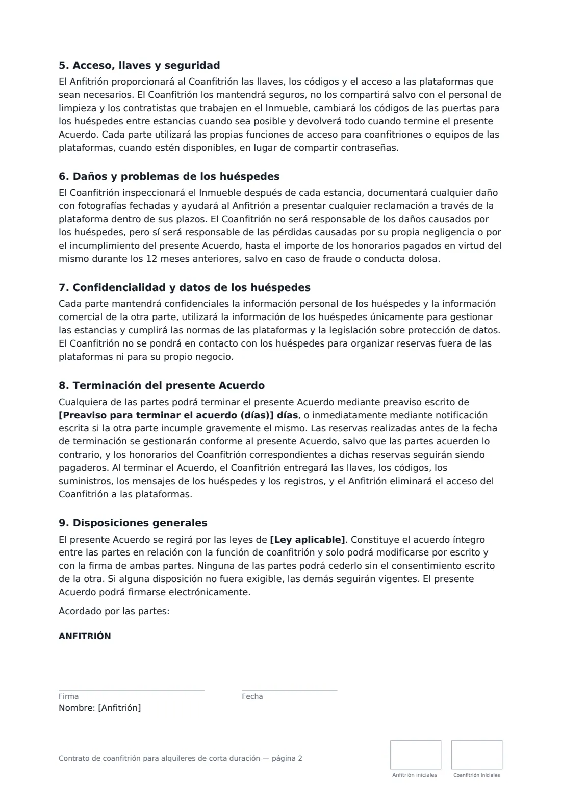 Contrato de coanfitrión para alquileres de corta duración: página 2 de 3