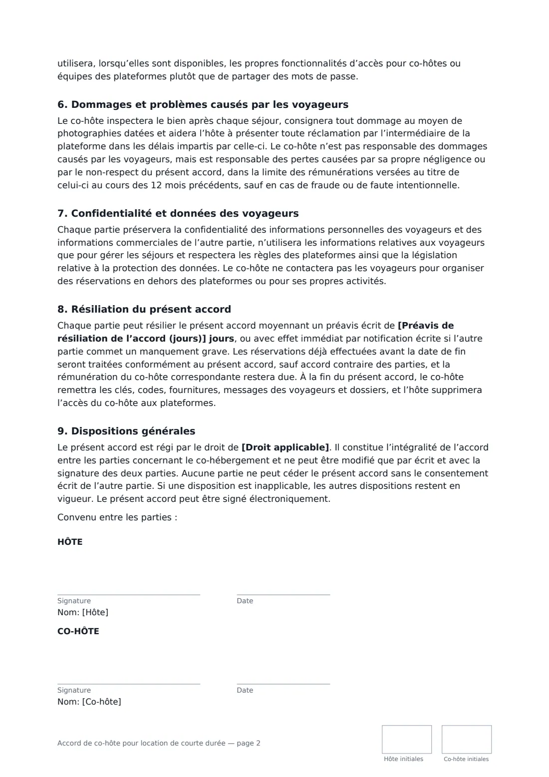 Accord de co-hôte pour location de courte durée — page 2 sur 2