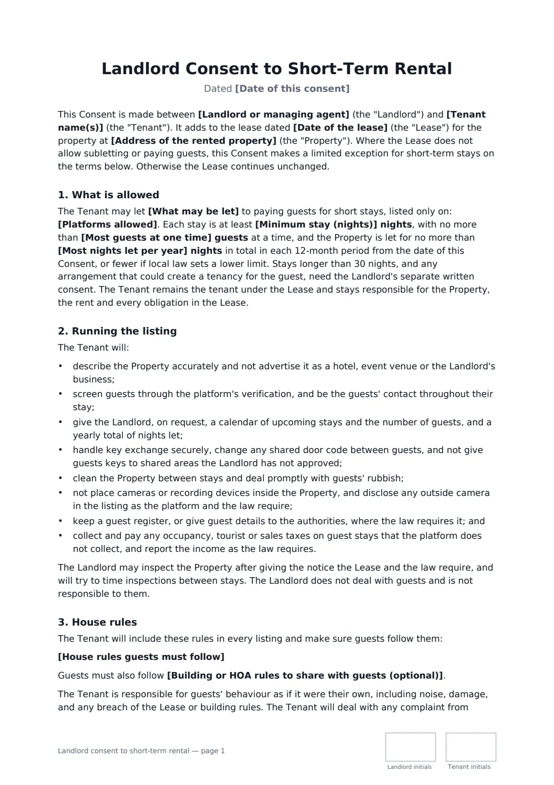 Landlord consent to short-term rental — page 1 of 3