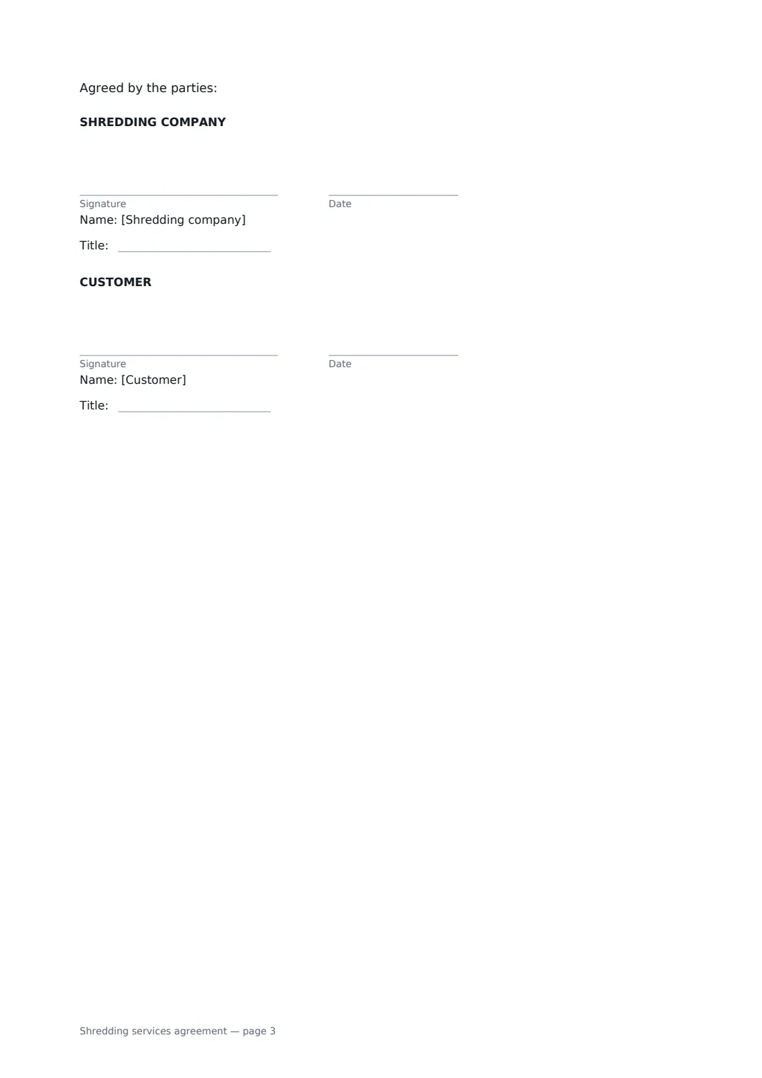 Shredding services agreement — page 3 of 3