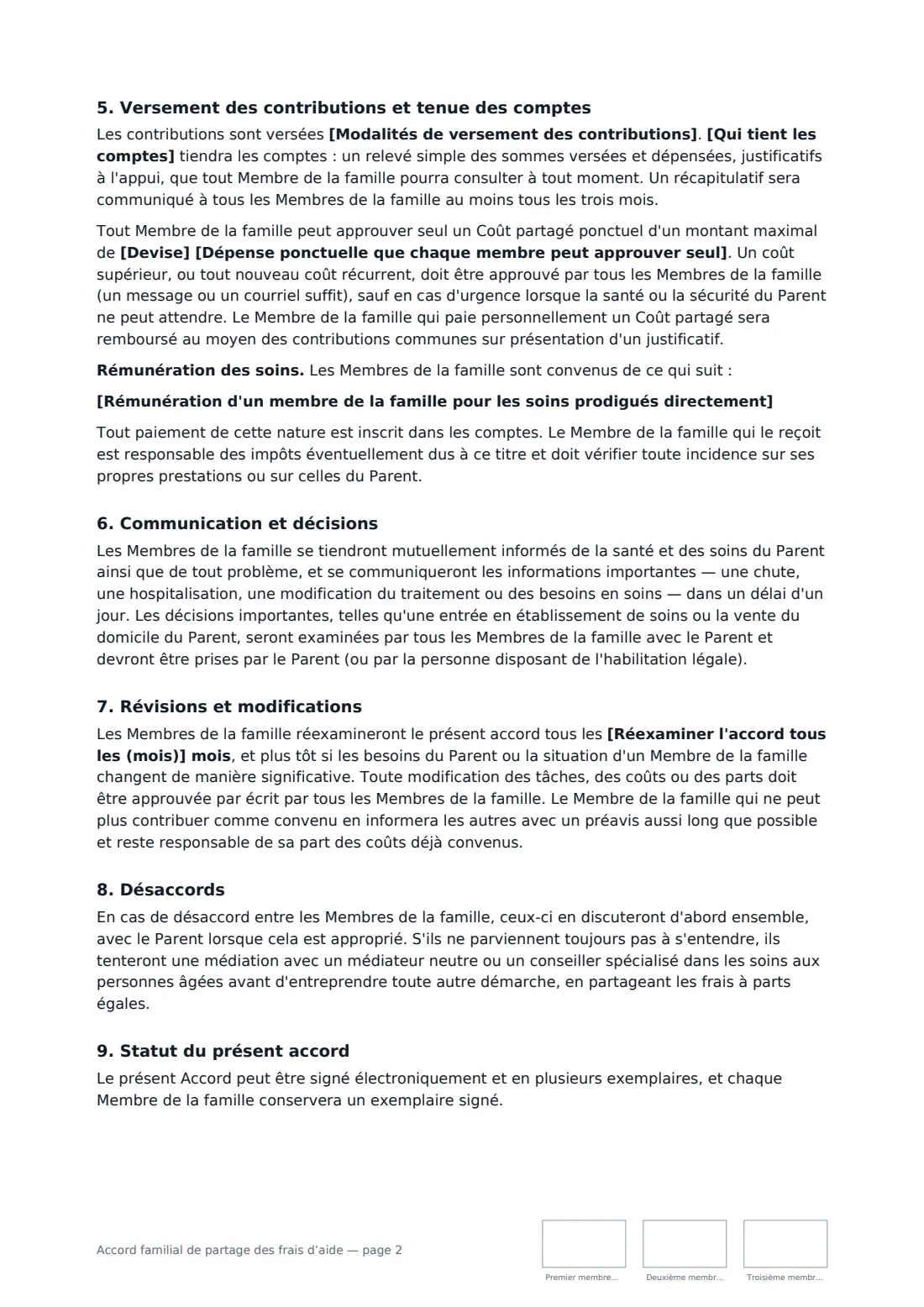 Accord familial de partage des frais d’aide — page 2 sur 3