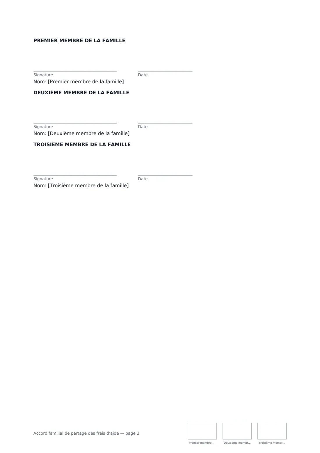 Accord familial de partage des frais d’aide — page 3 sur 3