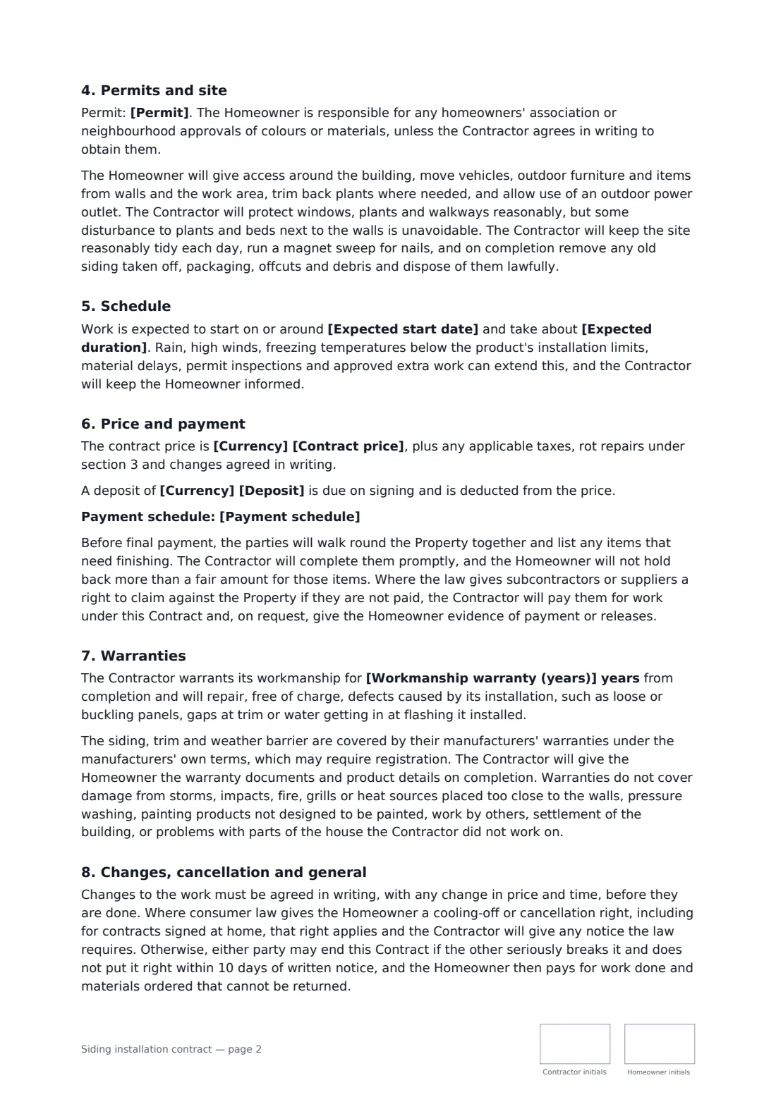 Siding installation contract — page 2 of 3