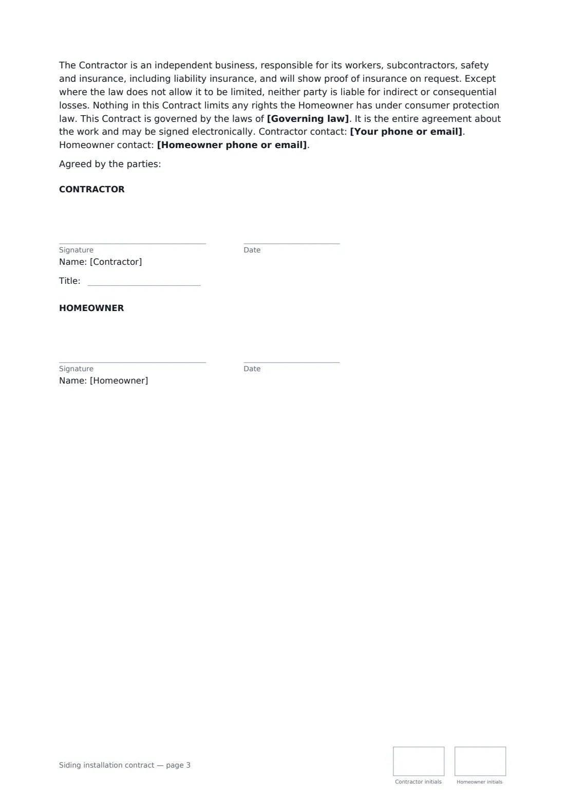 Siding installation contract — page 3 of 3