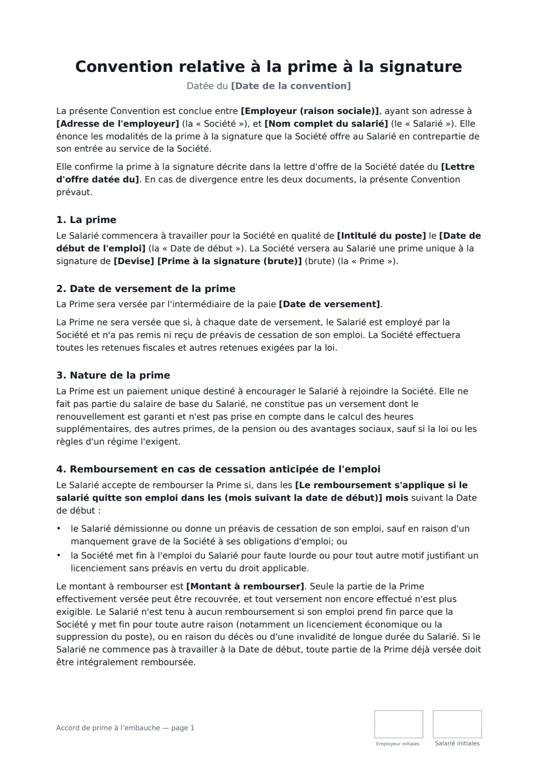 Accord de prime à l’embauche — page 1 sur 2