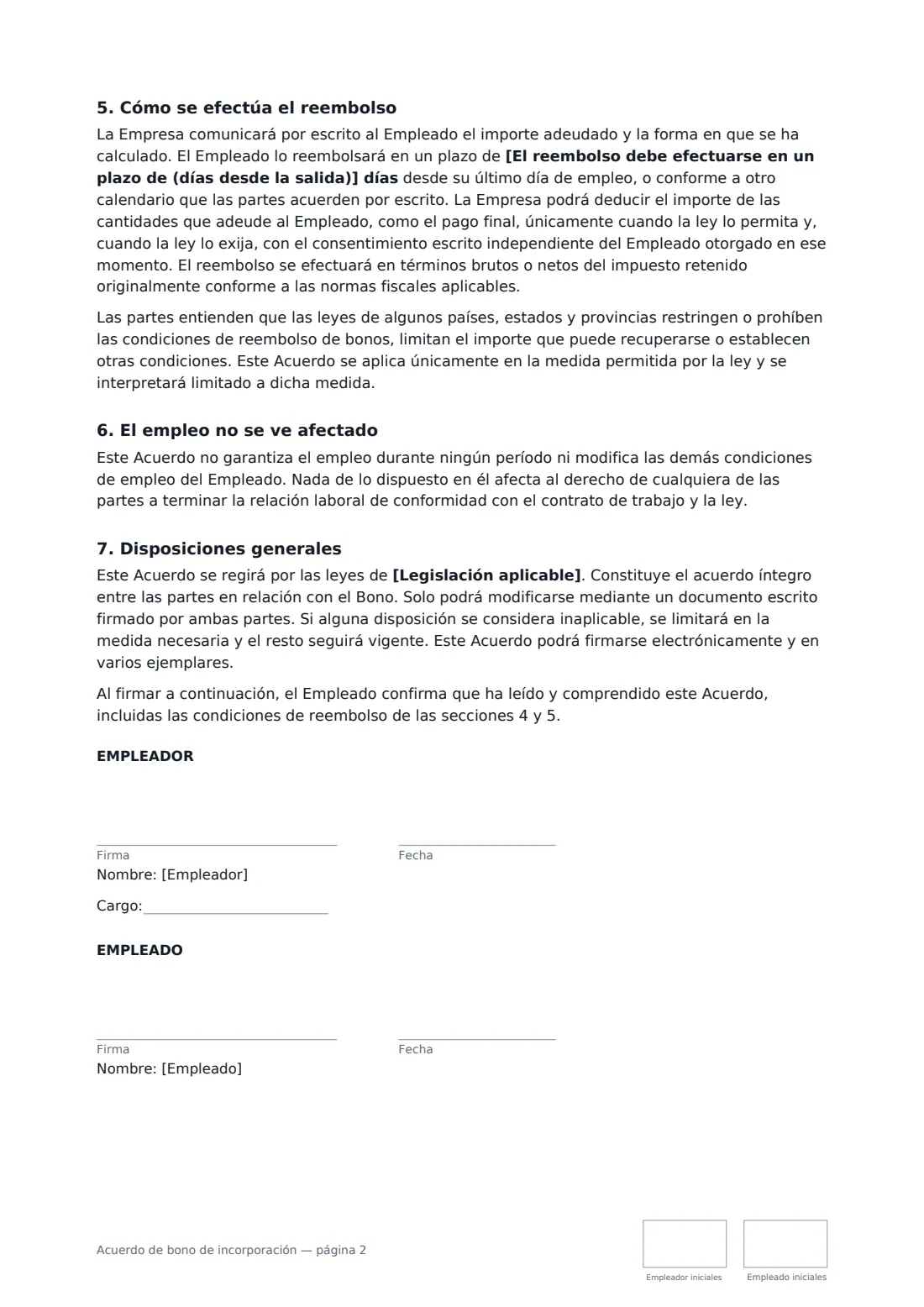Acuerdo de bono de incorporación: página 2 de 2