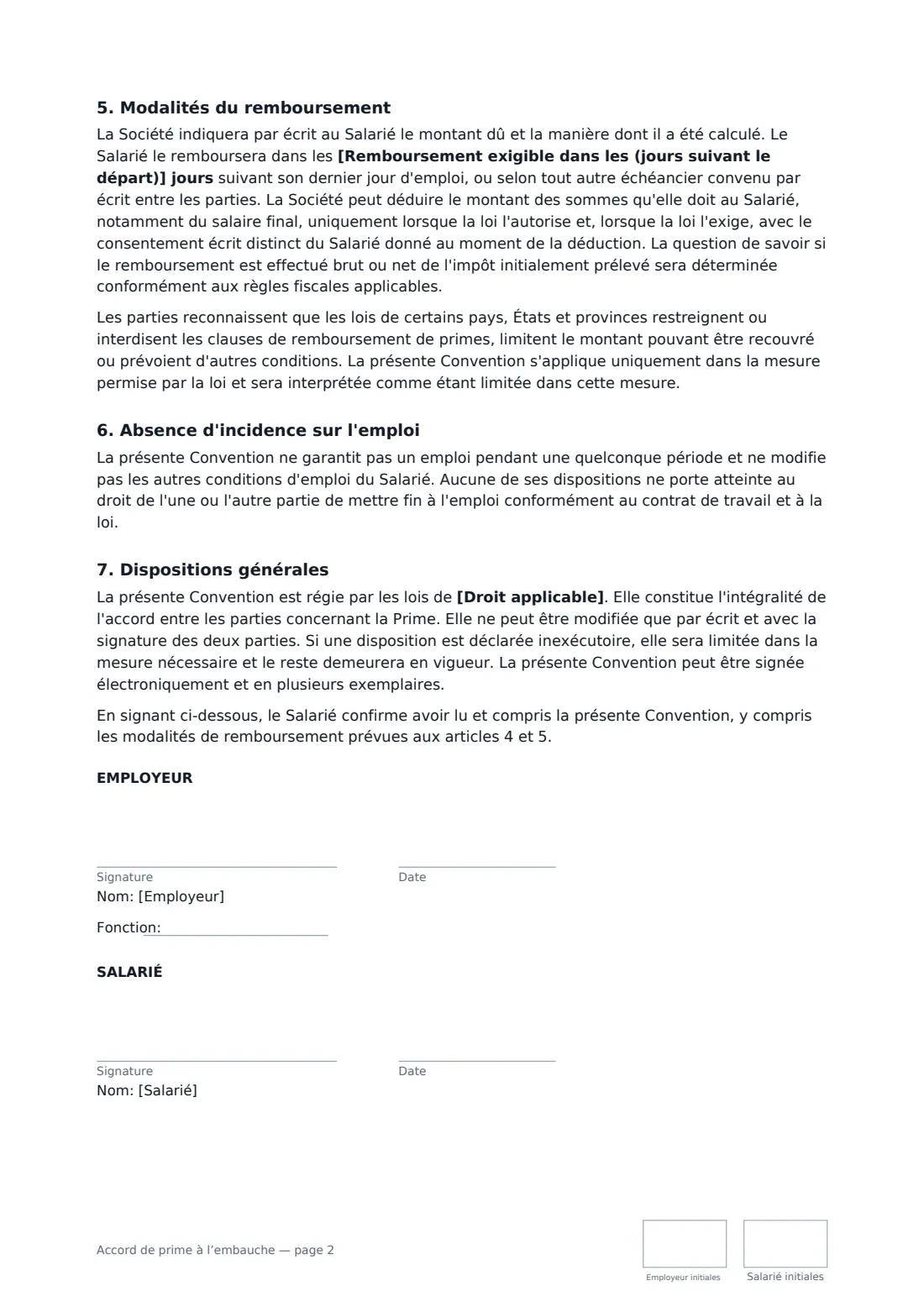 Accord de prime à l’embauche — page 2 sur 2