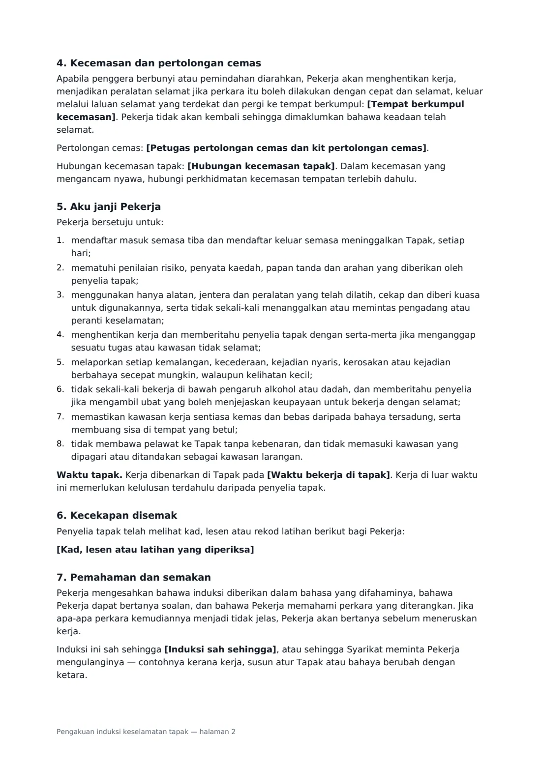 Pengakuan induksi keselamatan tapak — halaman 2 daripada 3