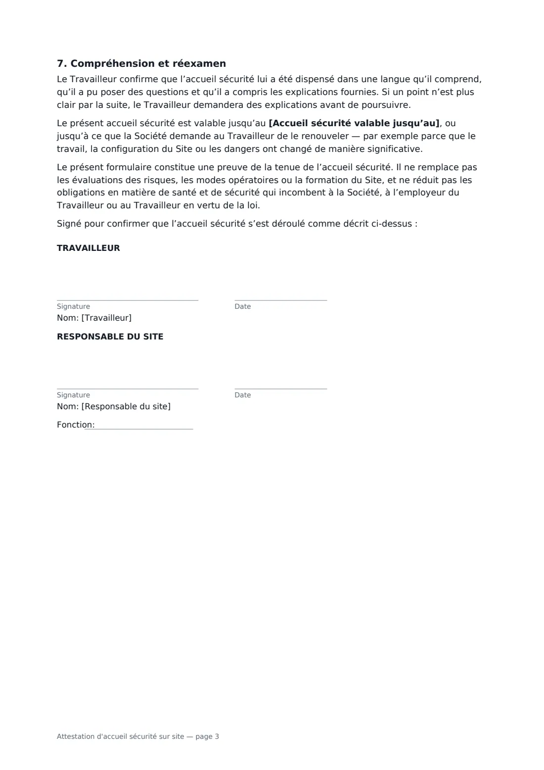 Attestation d'accueil sécurité sur site — page 3 sur 3
