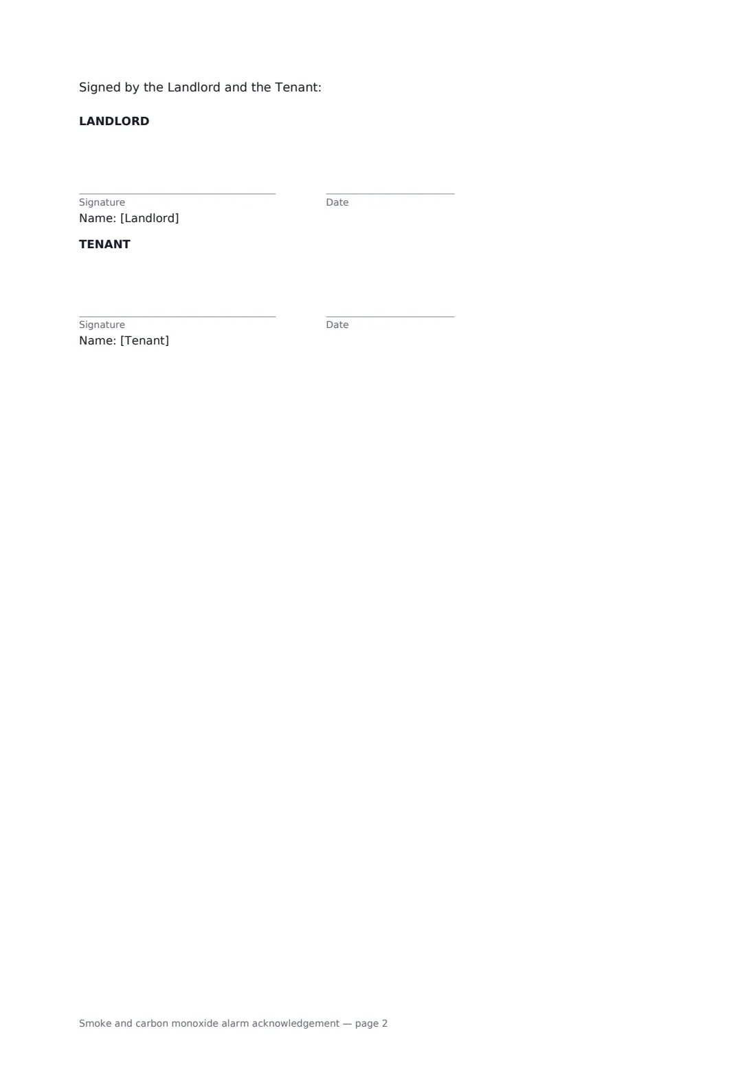 Smoke and carbon monoxide alarm acknowledgement — page 2 of 2