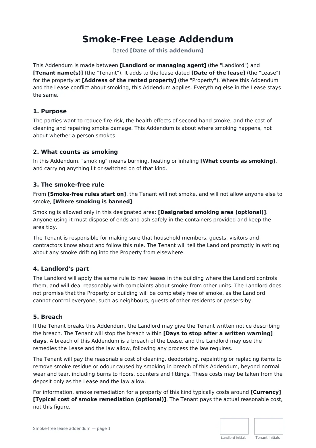Smoke-free lease addendum — page 1 of 2