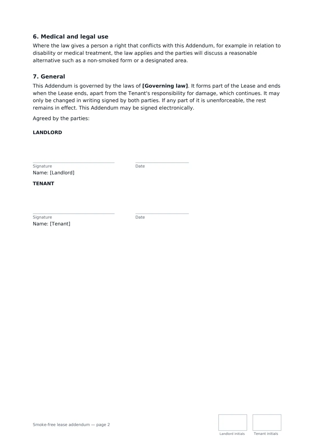 Smoke-free lease addendum — page 2 of 2