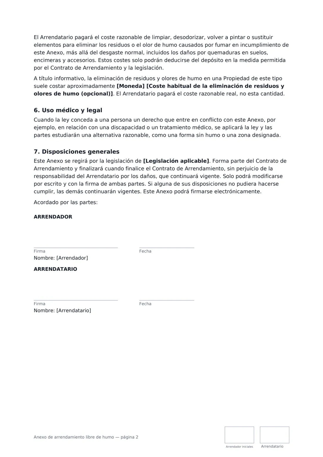 Anexo de arrendamiento libre de humo: página 2 de 2