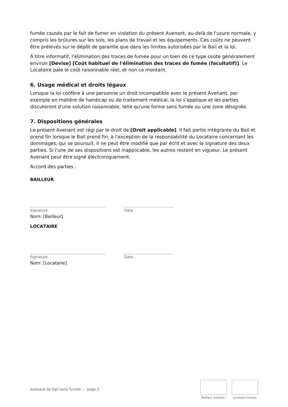Avenant de bail sans fumée — page 2 sur 2