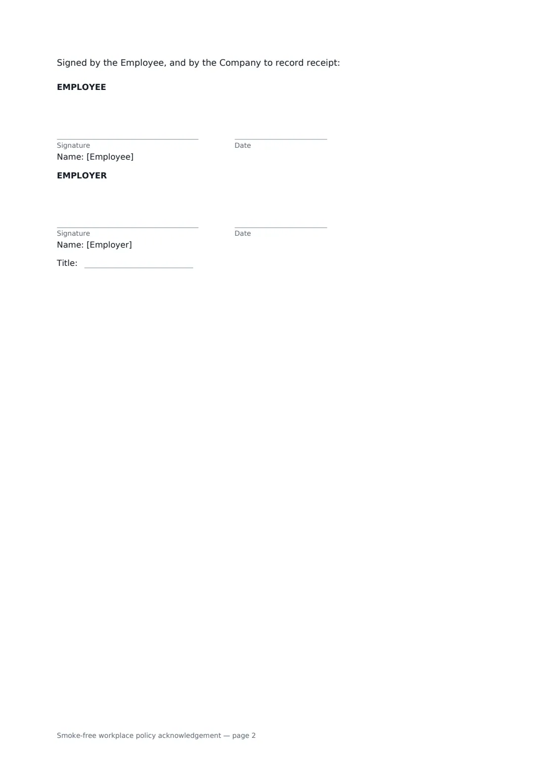 Smoke-free workplace policy acknowledgement — page 2 of 2