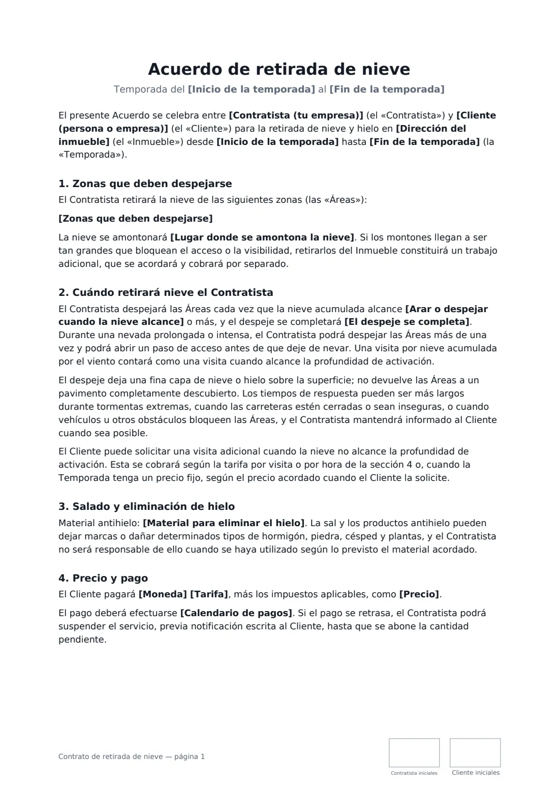 Contrato de retirada de nieve: página 1 de 3