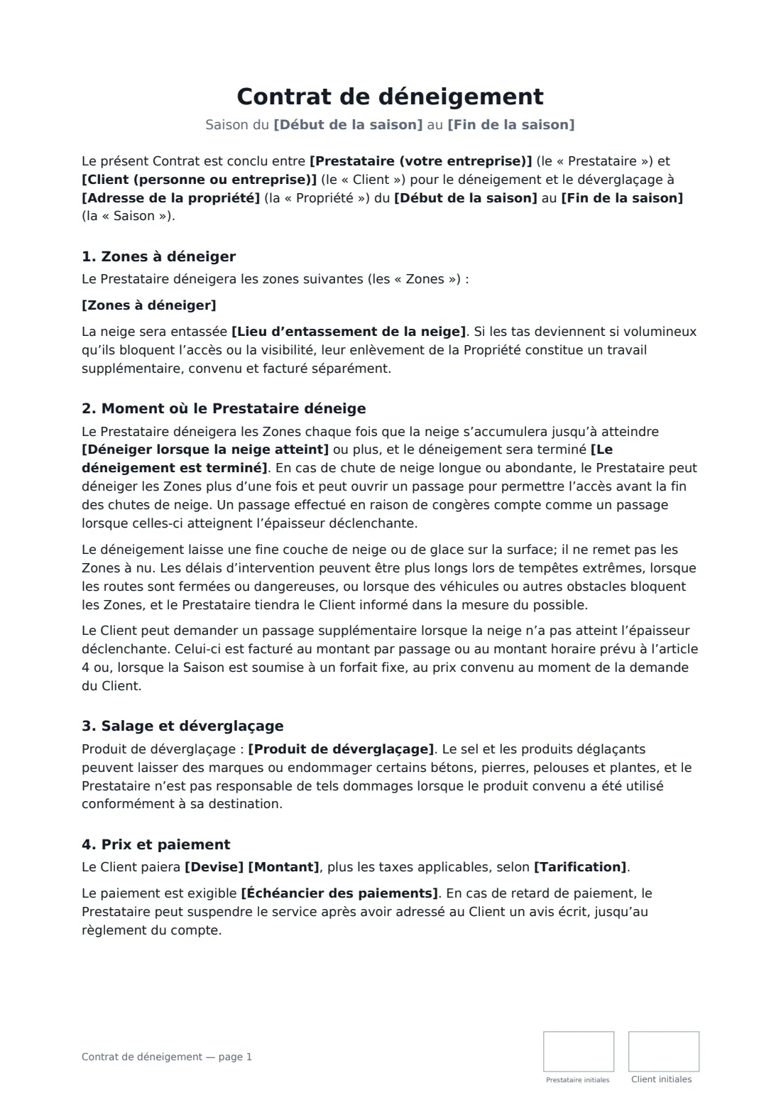 Contrat de déneigement — page 1 sur 3