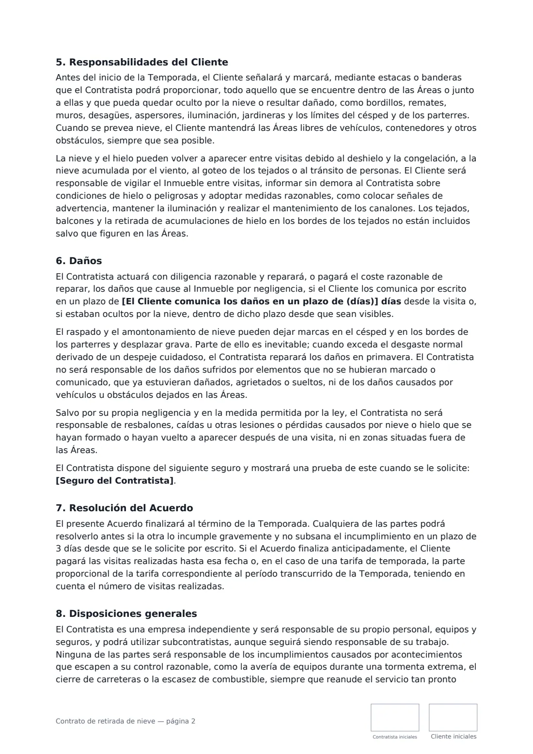 Contrato de retirada de nieve: página 2 de 3