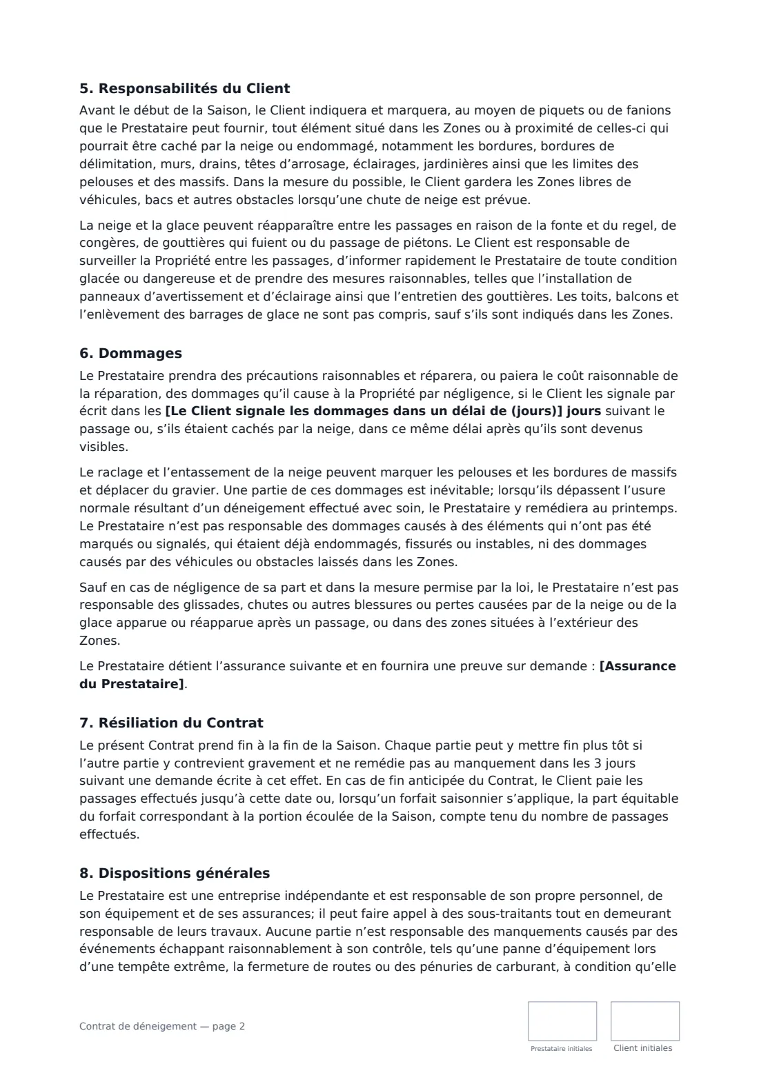 Contrat de déneigement — page 2 sur 3