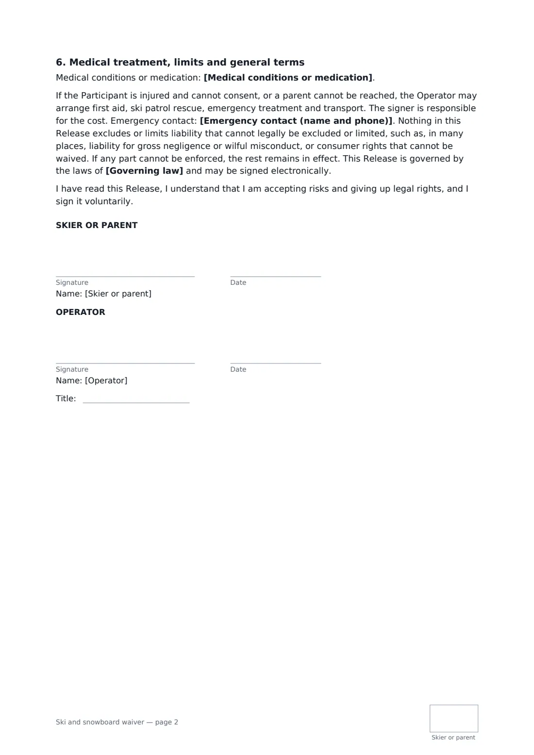 Ski and snowboard waiver — page 2 of 2