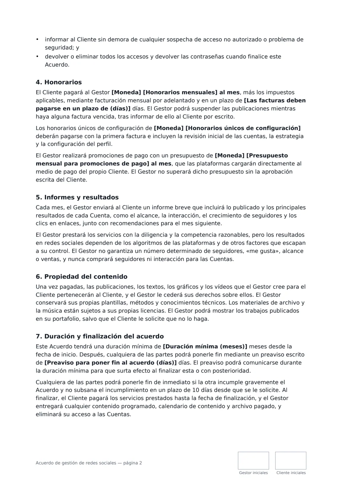 Acuerdo de gestión de redes sociales: página 2 de 3