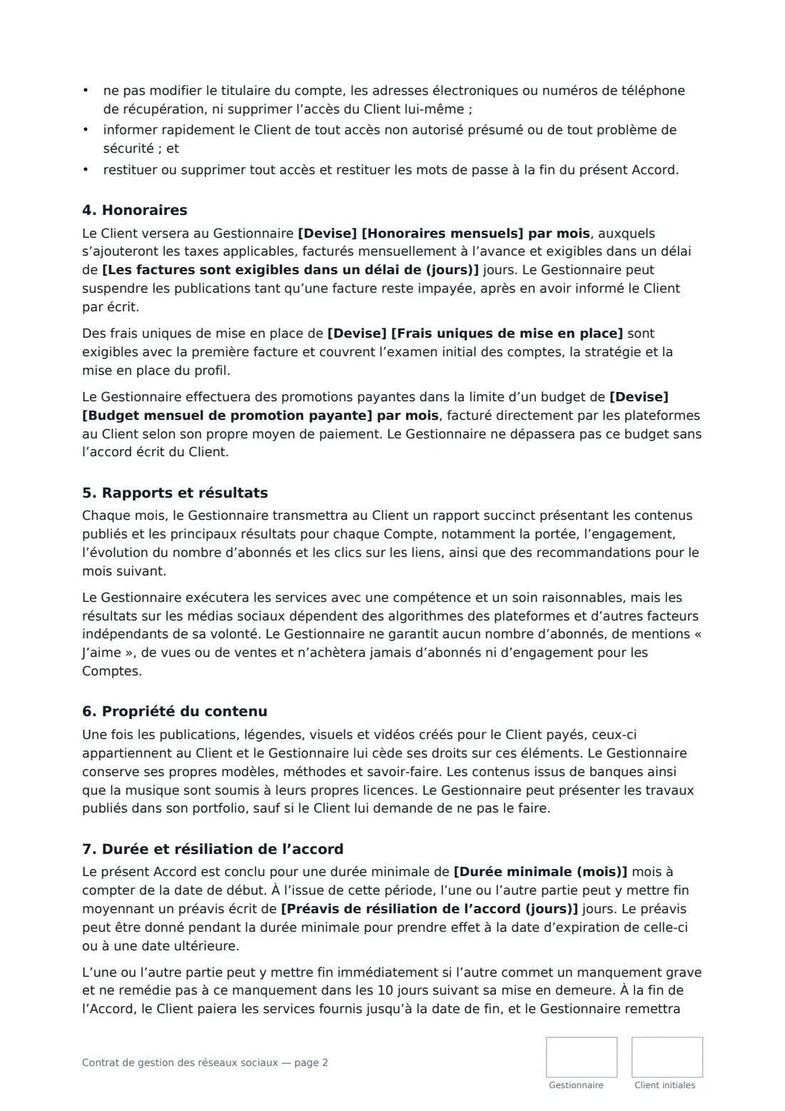 Contrat de gestion des réseaux sociaux — page 2 sur 3