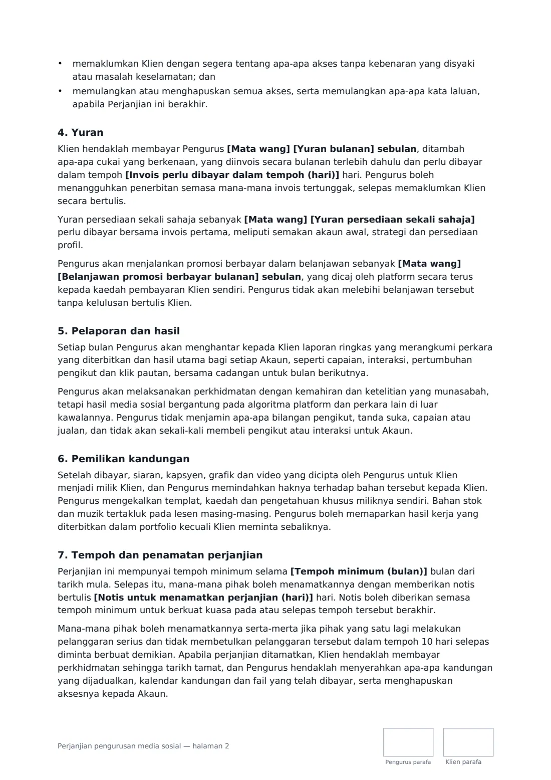 Perjanjian pengurusan media sosial — halaman 2 daripada 3