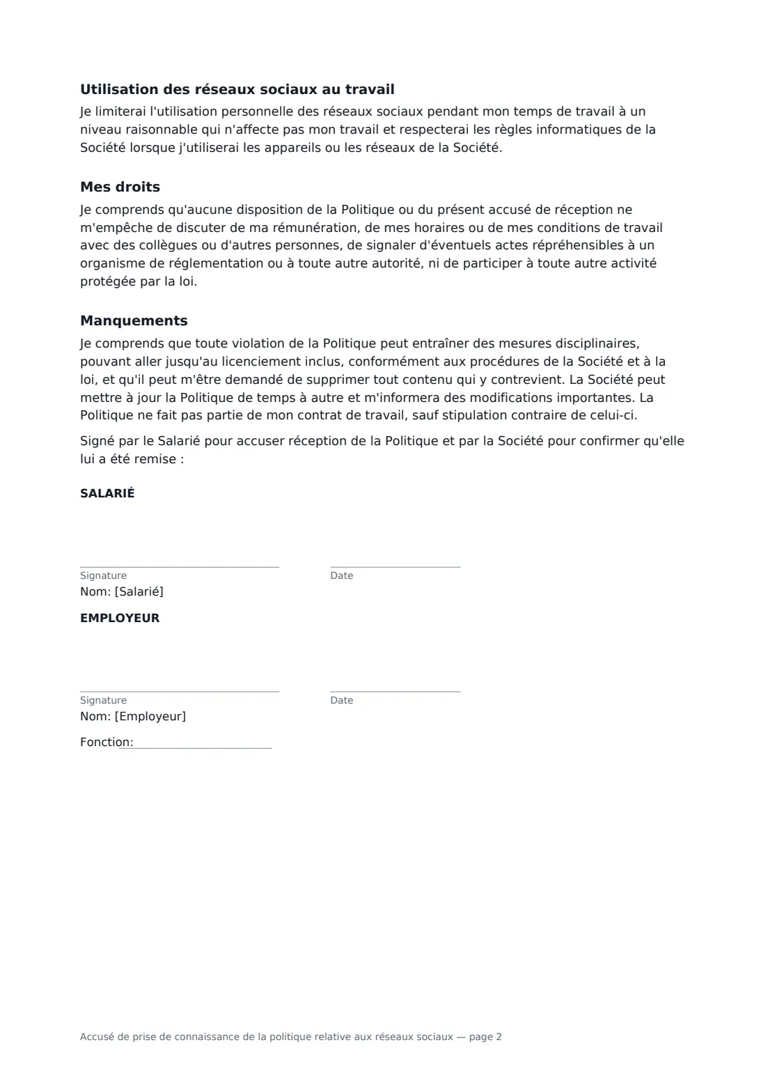 Accusé de prise de connaissance de la politique relative aux réseaux sociaux — page 2 sur 2