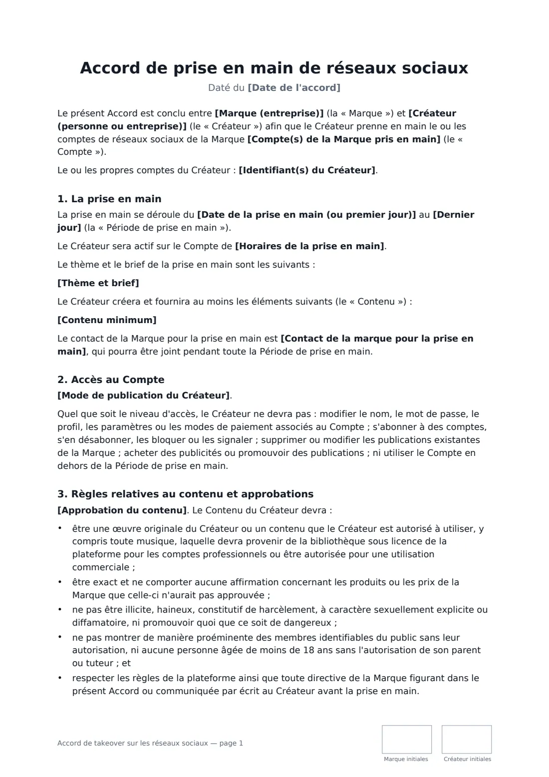 Accord de takeover sur les réseaux sociaux — page 1 sur 3