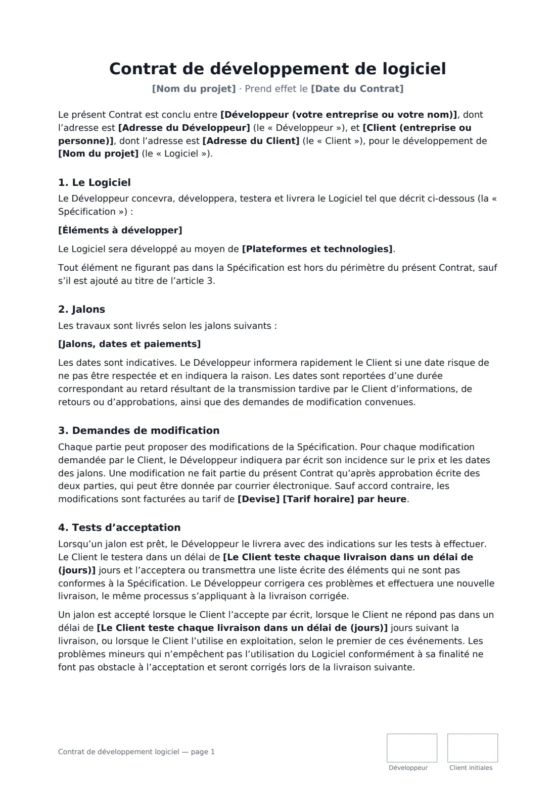 Contrat de développement logiciel — page 1 sur 4