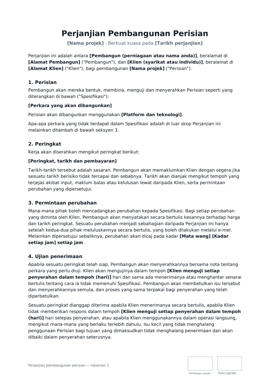Perjanjian pembangunan perisian — halaman 1 daripada 4