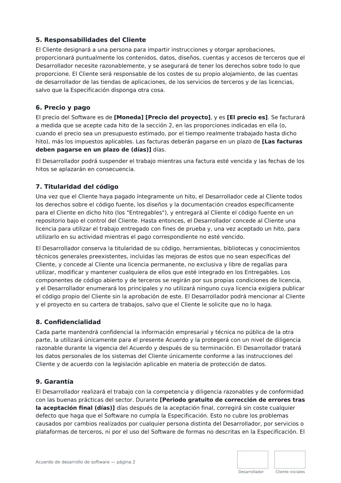 Acuerdo de desarrollo de software: página 2 de 4