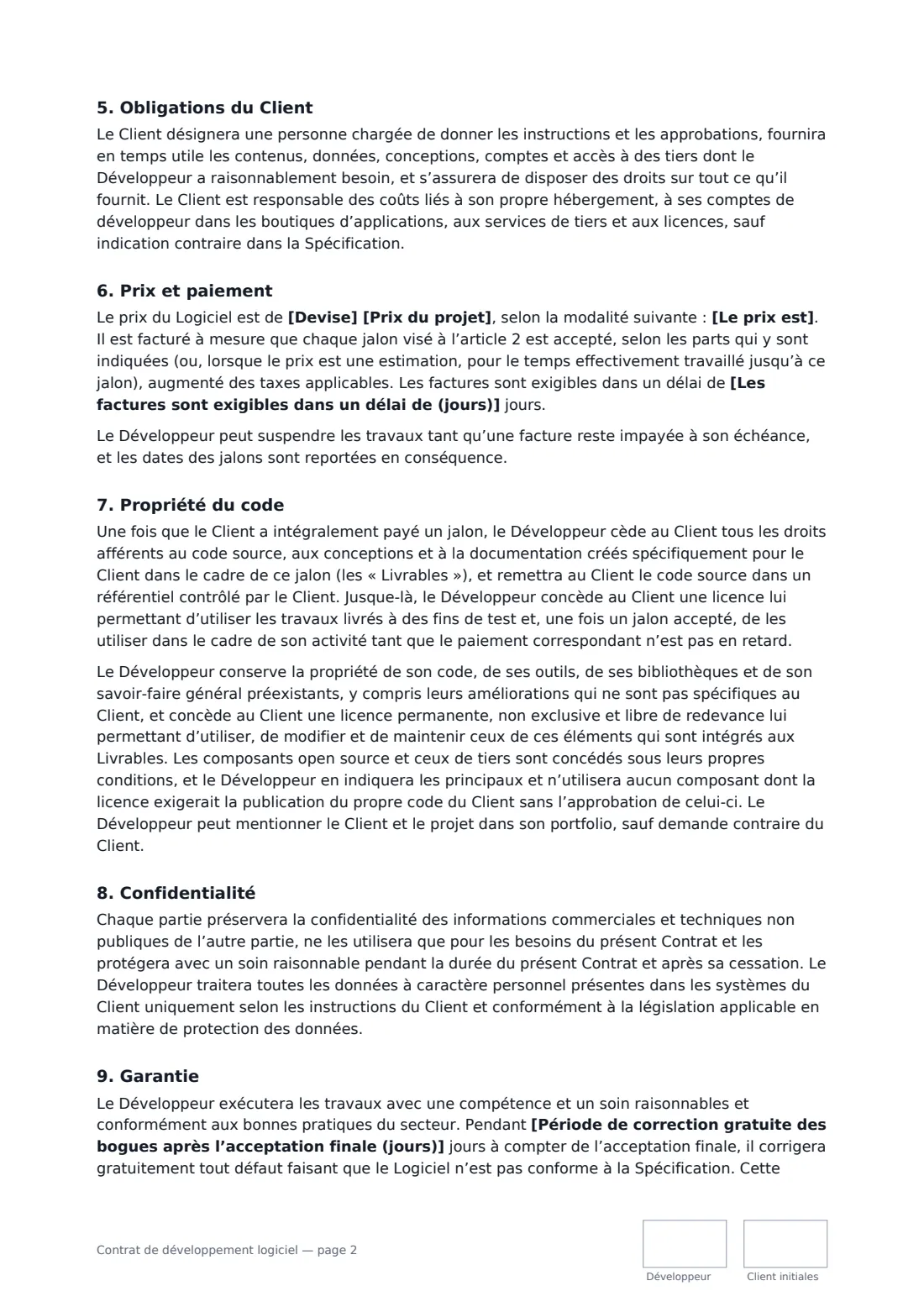 Contrat de développement logiciel — page 2 sur 4