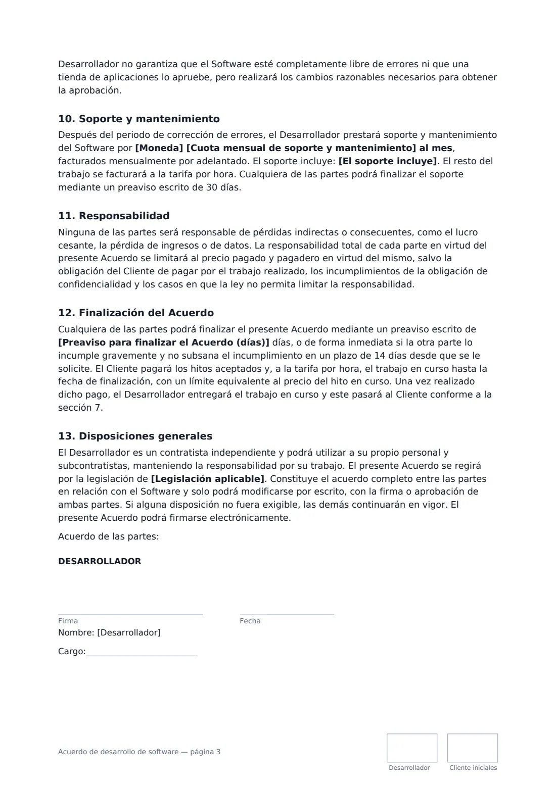 Acuerdo de desarrollo de software: página 3 de 4