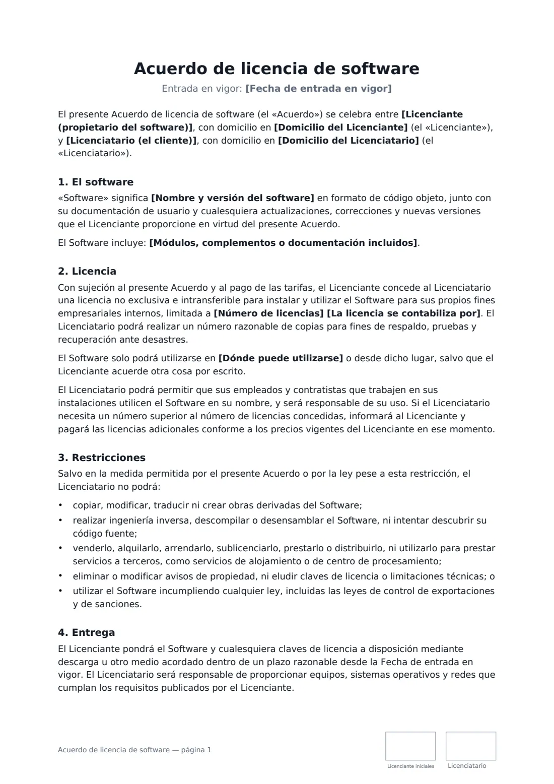 Acuerdo de licencia de software: página 1 de 4
