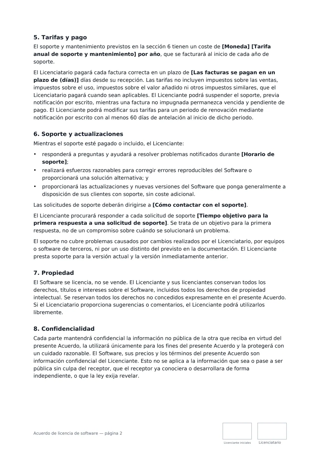 Acuerdo de licencia de software: página 2 de 4