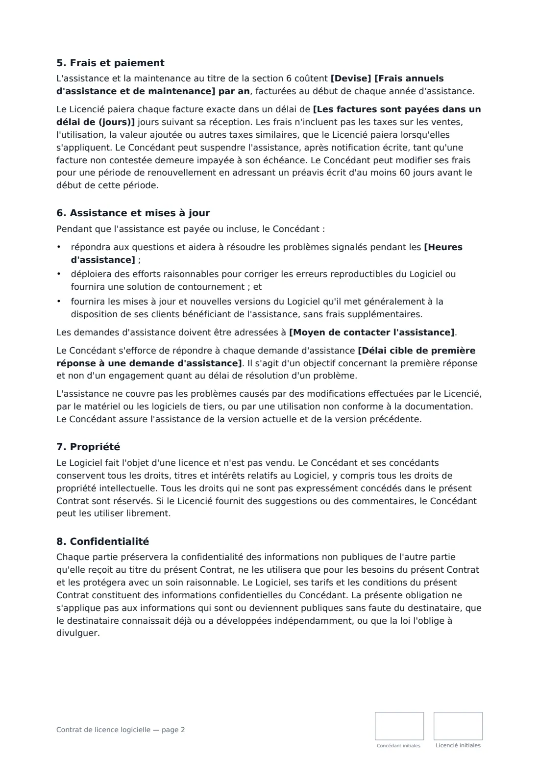 Contrat de licence logicielle — page 2 sur 4