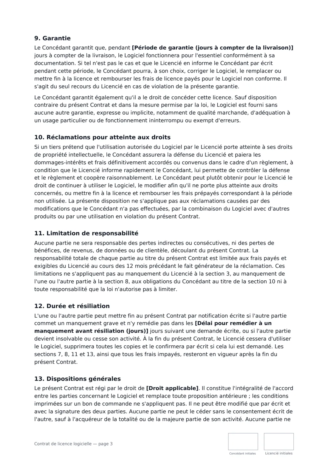 Contrat de licence logicielle — page 3 sur 4