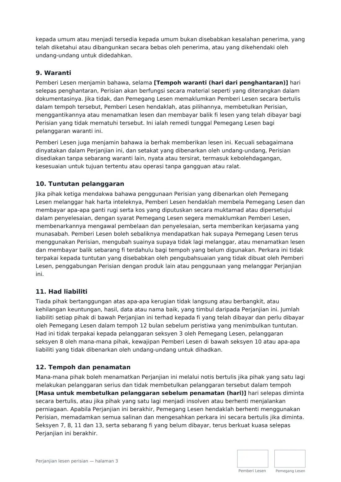 Perjanjian lesen perisian — halaman 3 daripada 4