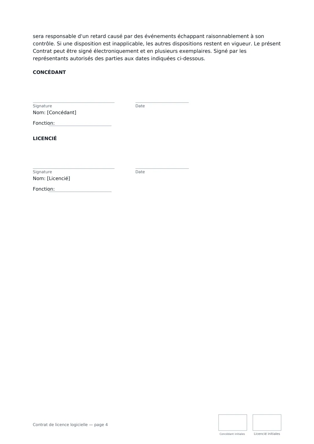 Contrat de licence logicielle — page 4 sur 4