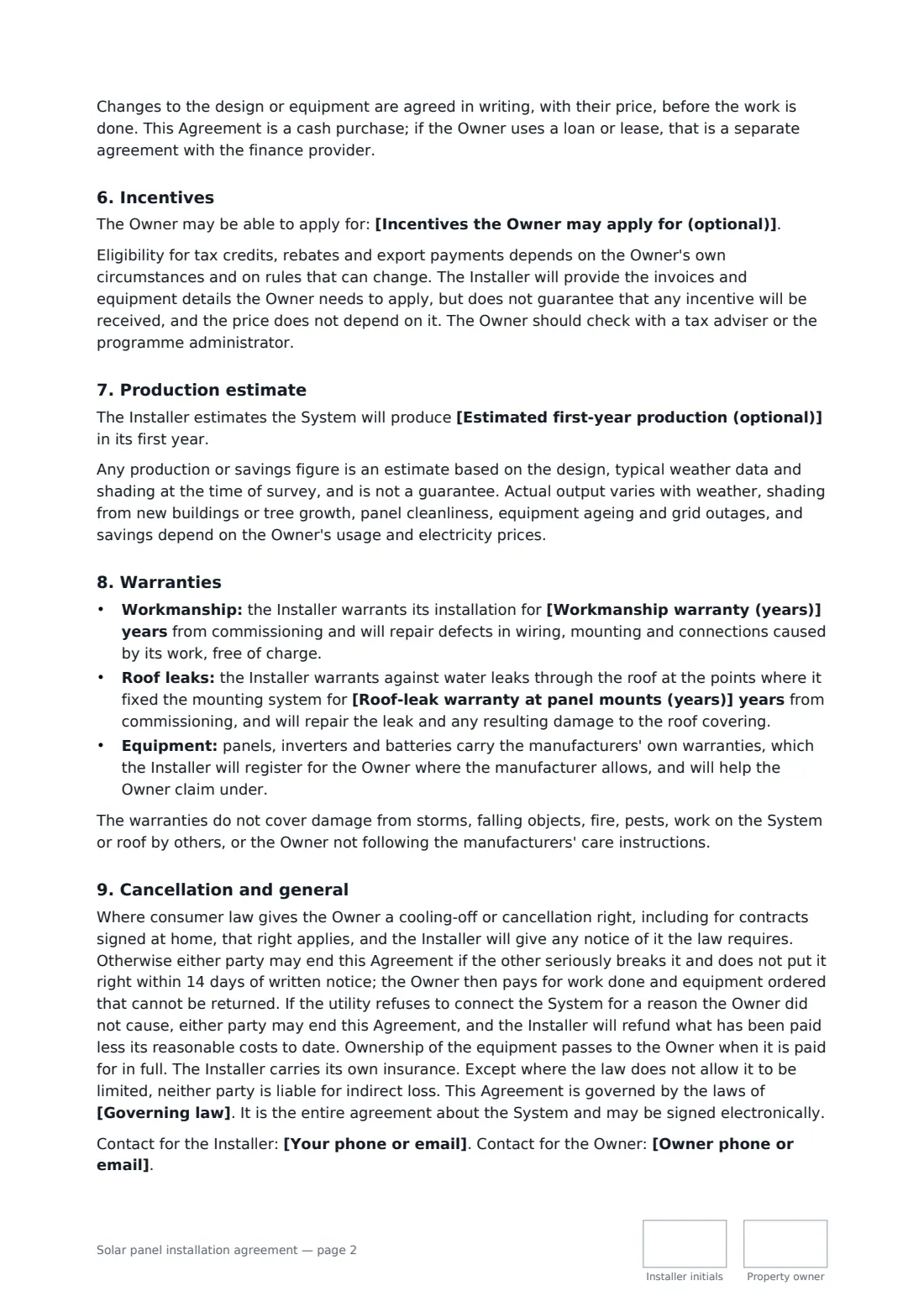 Solar panel installation agreement — page 2 of 3