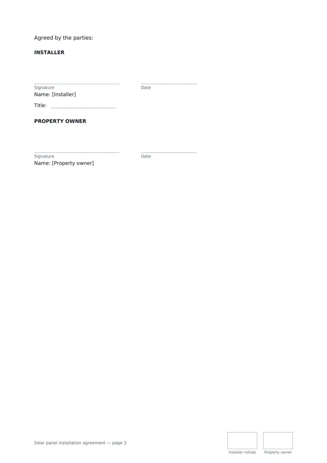 Solar panel installation agreement — page 3 of 3