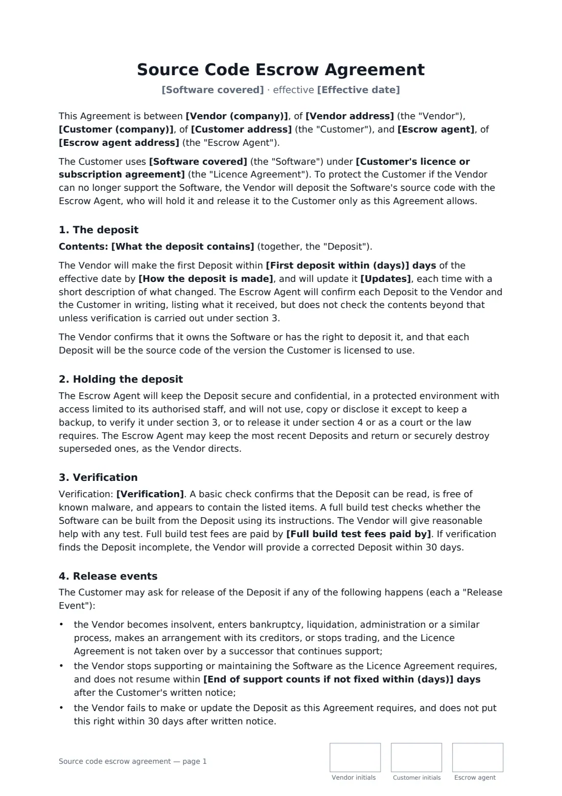 Source code escrow agreement — page 1 of 3