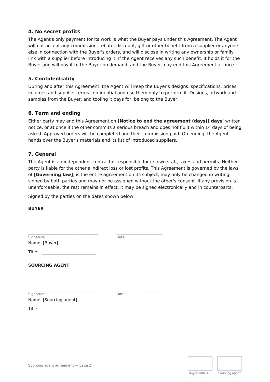 Sourcing agent agreement — page 2 of 2