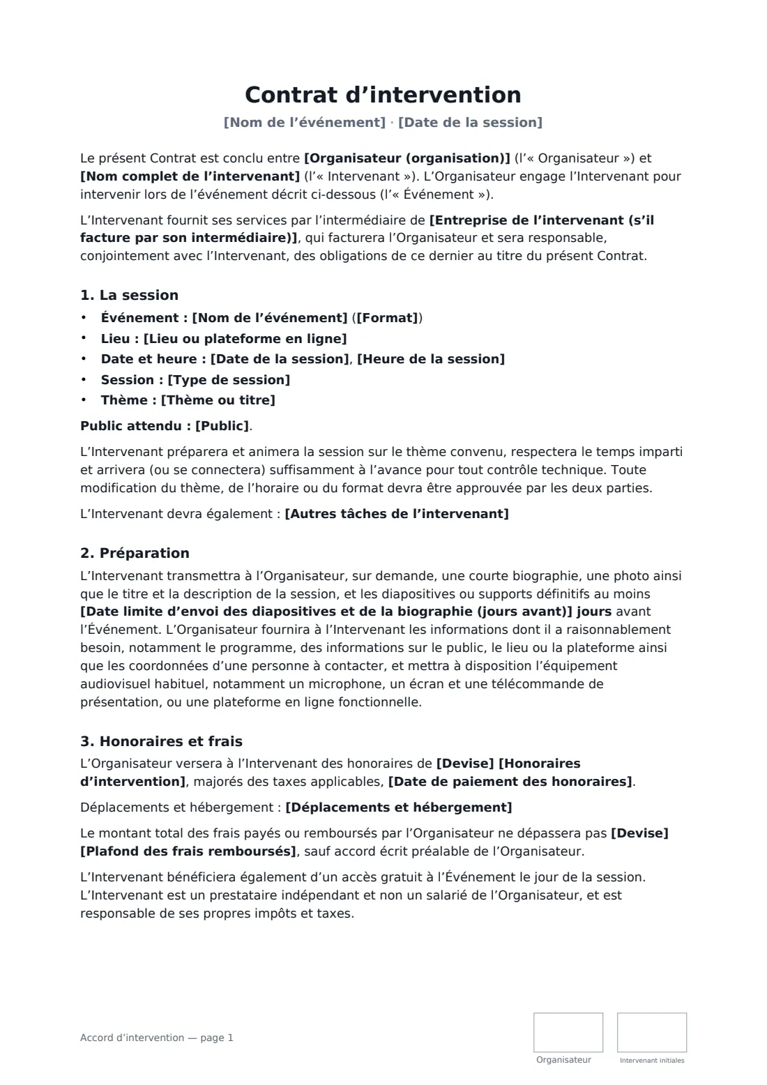 Accord d’intervention — page 1 sur 3