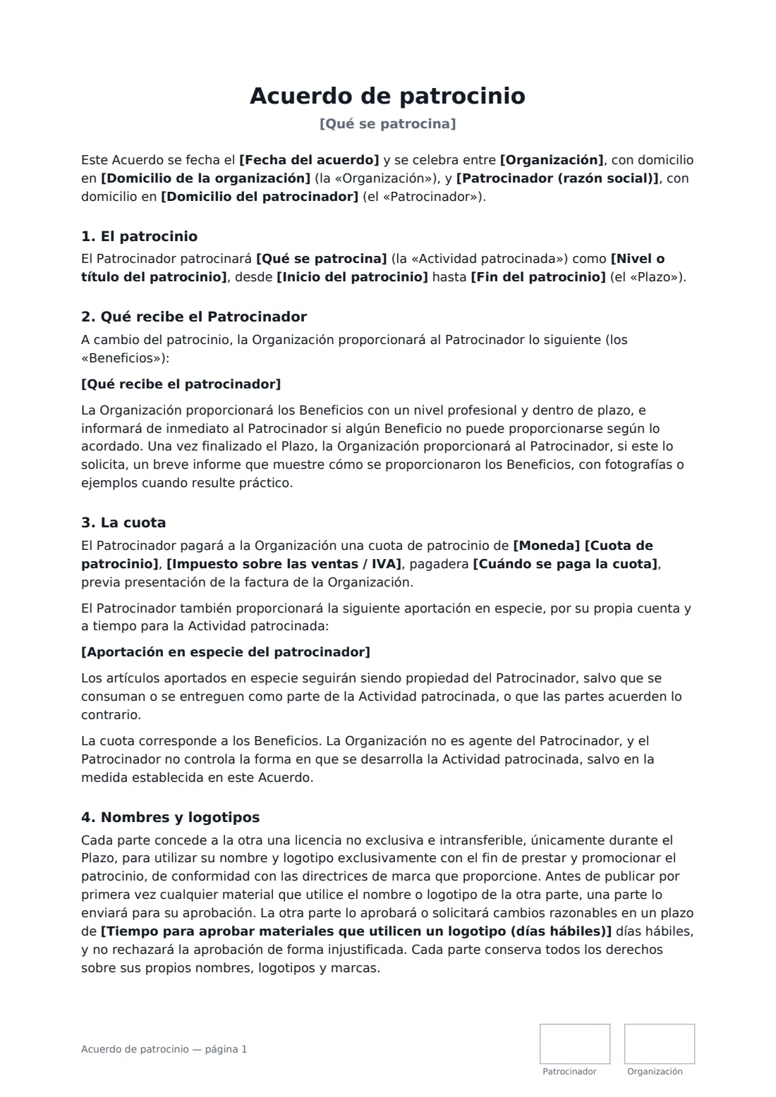 Acuerdo de patrocinio: página 1 de 3