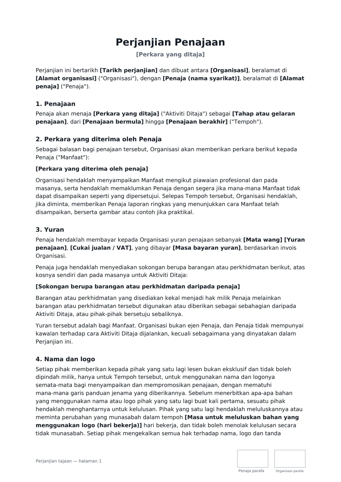 Perjanjian tajaan — halaman 1 daripada 3