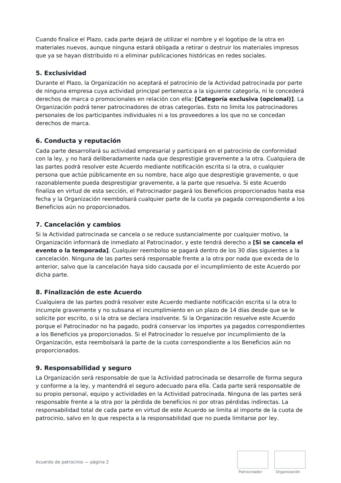 Acuerdo de patrocinio: página 2 de 3